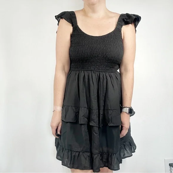 smocked mini dress black Trip to Barcelona Smocked Mini Dress in Black Curves main image 1